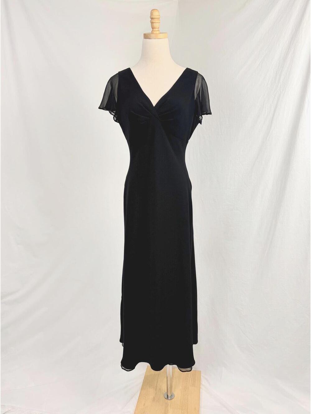 Vintage 90s Jones New York Black Chiffon Cocktail Dress Size 6 / Small